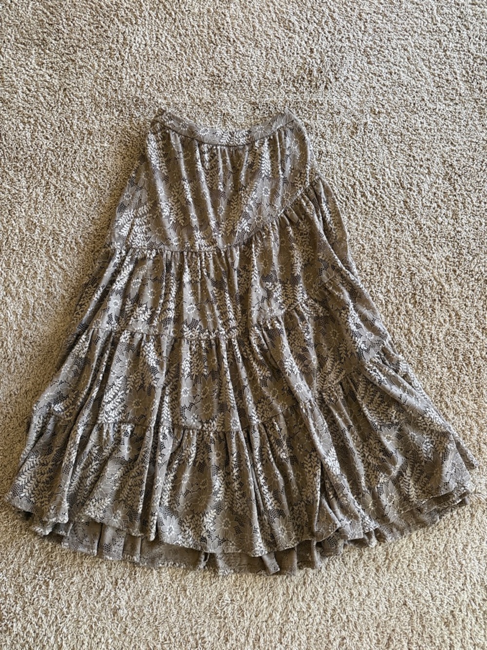 Altar’d State Flowy Tiered Brown Lace Maxi Skirt Small